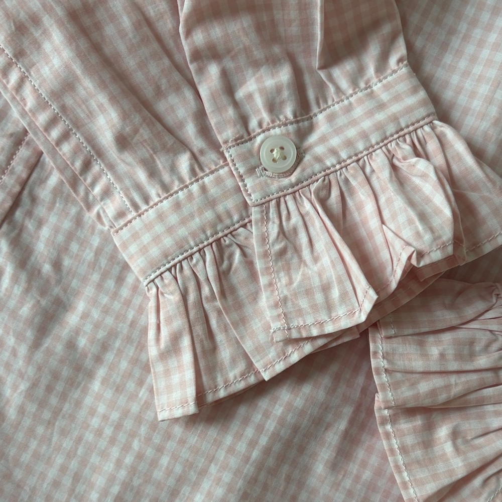 J Crew Pink Gingham Ruffle Collar Button-Up Blouse Size 6 - Picture 3 of 4